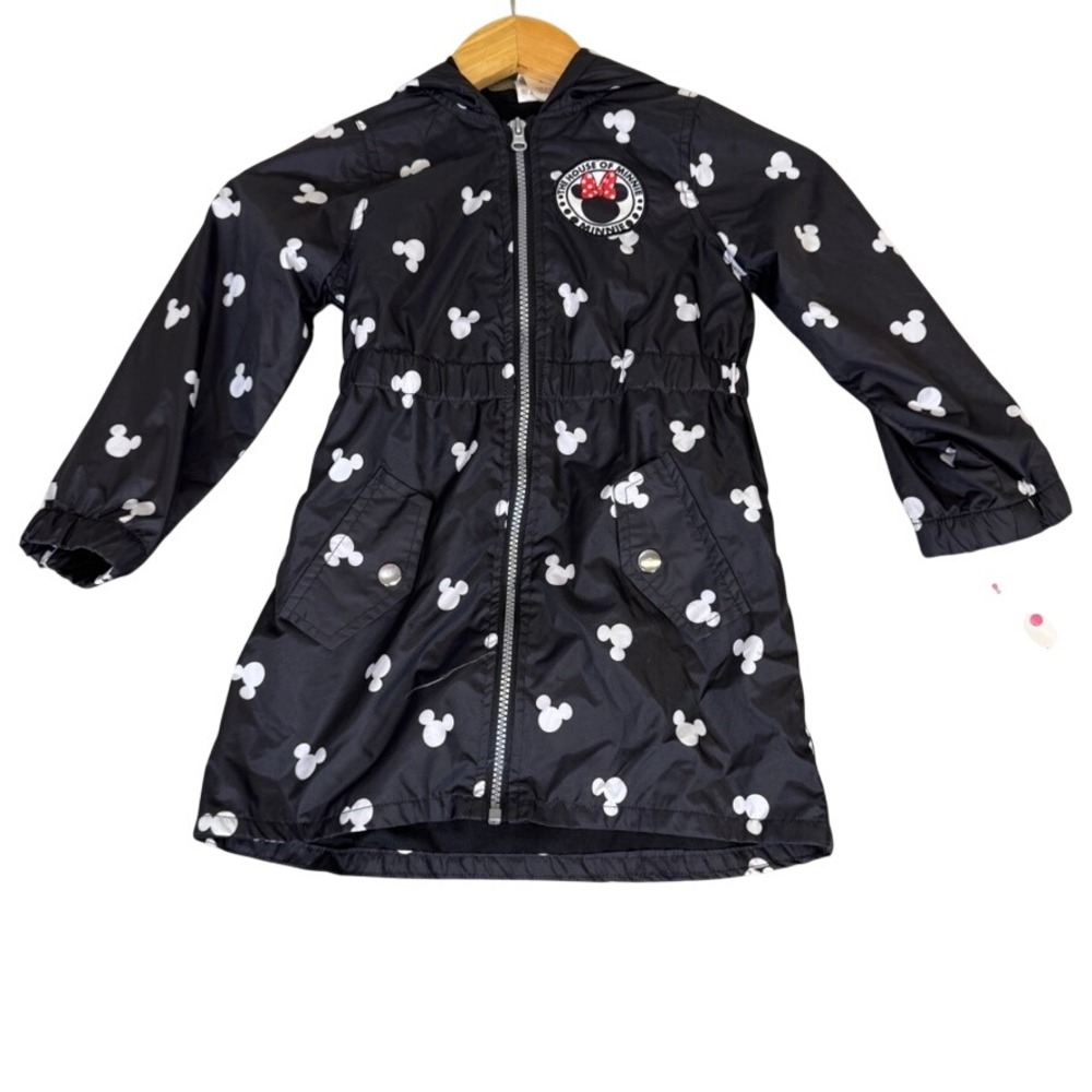NWT Disney Junior Minnie Mouse Hooded Windbreaker Jacket Black Girls 4T NWT